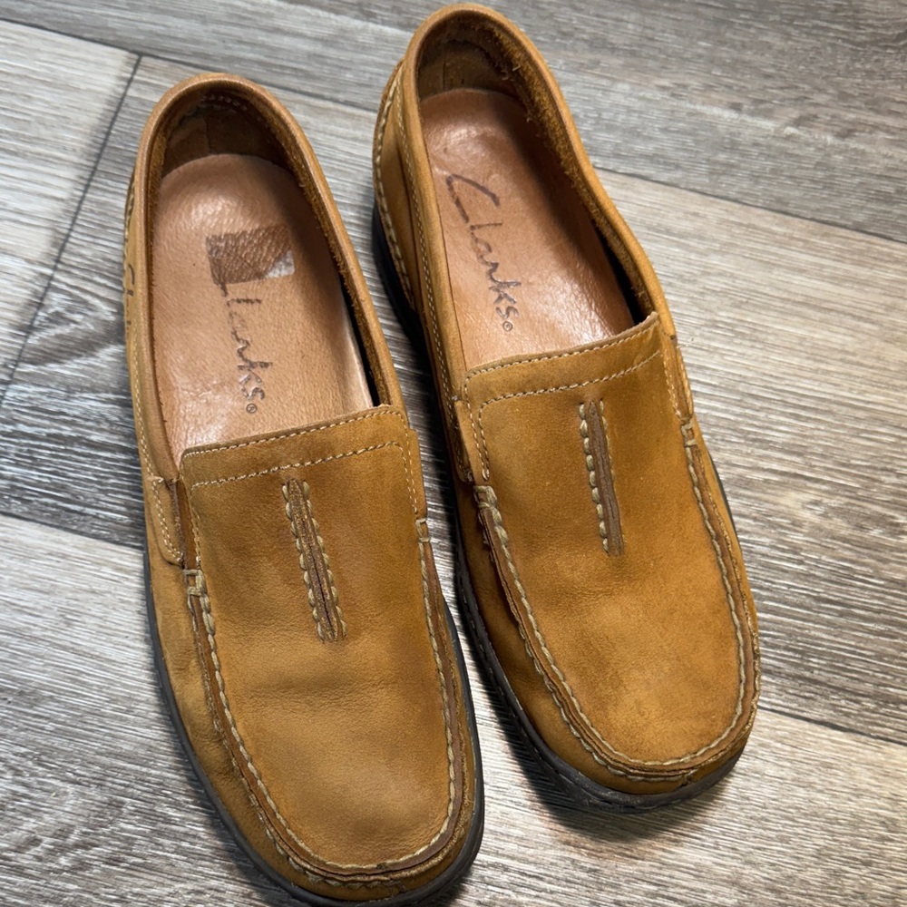 Clarks Men's Brown Leather Slip-On Loafers size 7.5 (s172)
